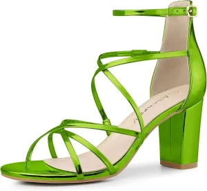 Allegra K Women's Strappy Crisscross Strap Opened Toe Block Heels Sandals