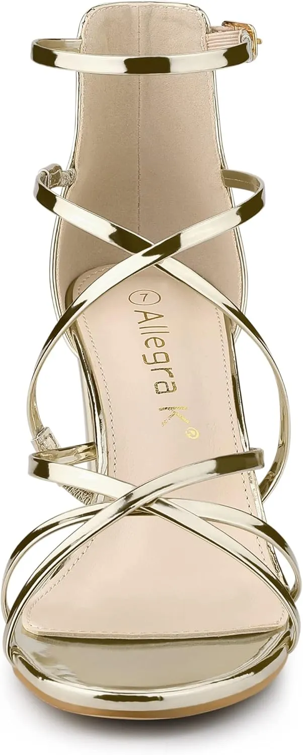 Allegra K Women's Strappy Crisscross Strap Opened Toe Block Heels Sandals
