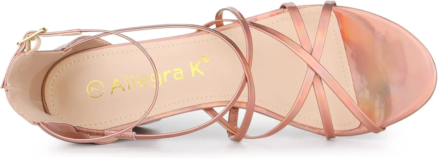 Allegra K Women's Strappy Crisscross Strap Opened Toe Block Heels Sandals