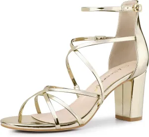 Allegra K Women's Strappy Crisscross Strap Opened Toe Block Heels Sandals