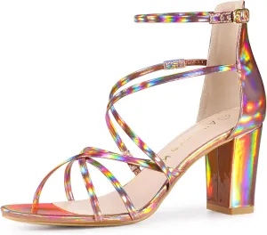 Allegra K Women's Strappy Crisscross Strap Opened Toe Block Heels Sandals