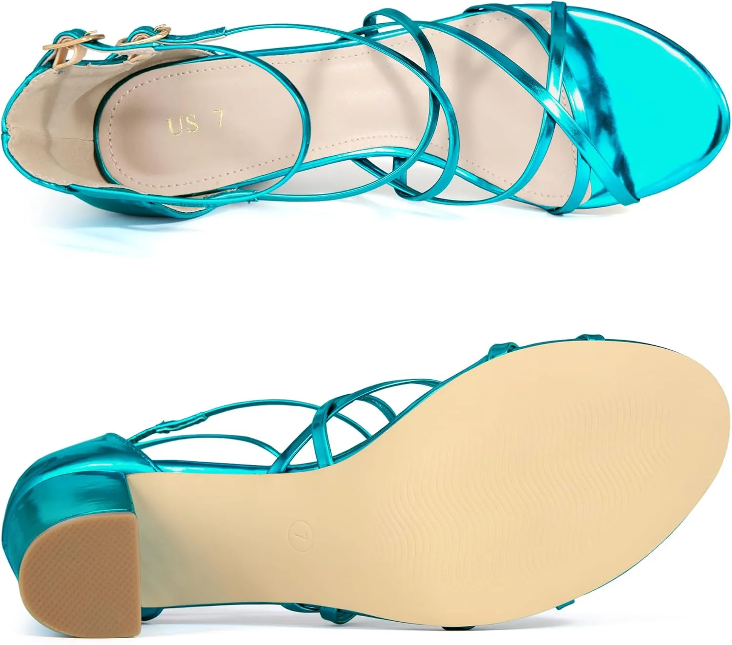 Allegra K Women's Strappy Crisscross Strap Opened Toe Block Heels Sandals