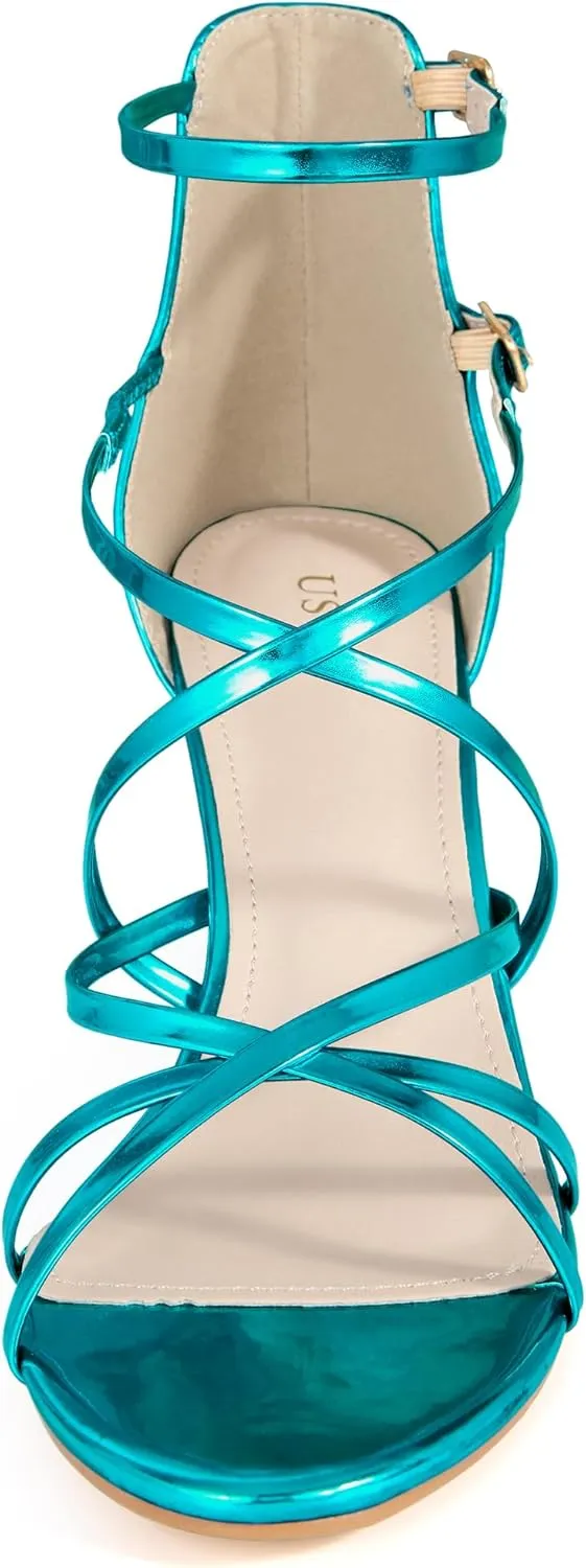 Allegra K Women's Strappy Crisscross Strap Opened Toe Block Heels Sandals