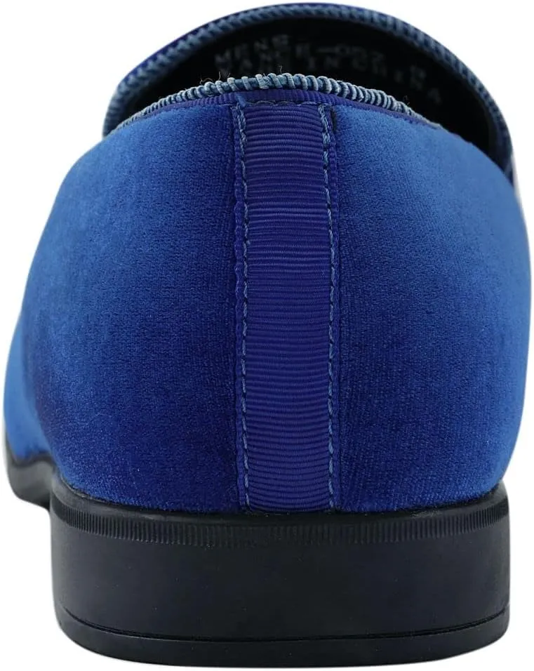 Amali Velvet Slip-On Dress Loafers for Men with Lion Head Piece, Men's Formal Smoking Tuxedo Slippers, Loafer Shoes with Metal Chain Detail
