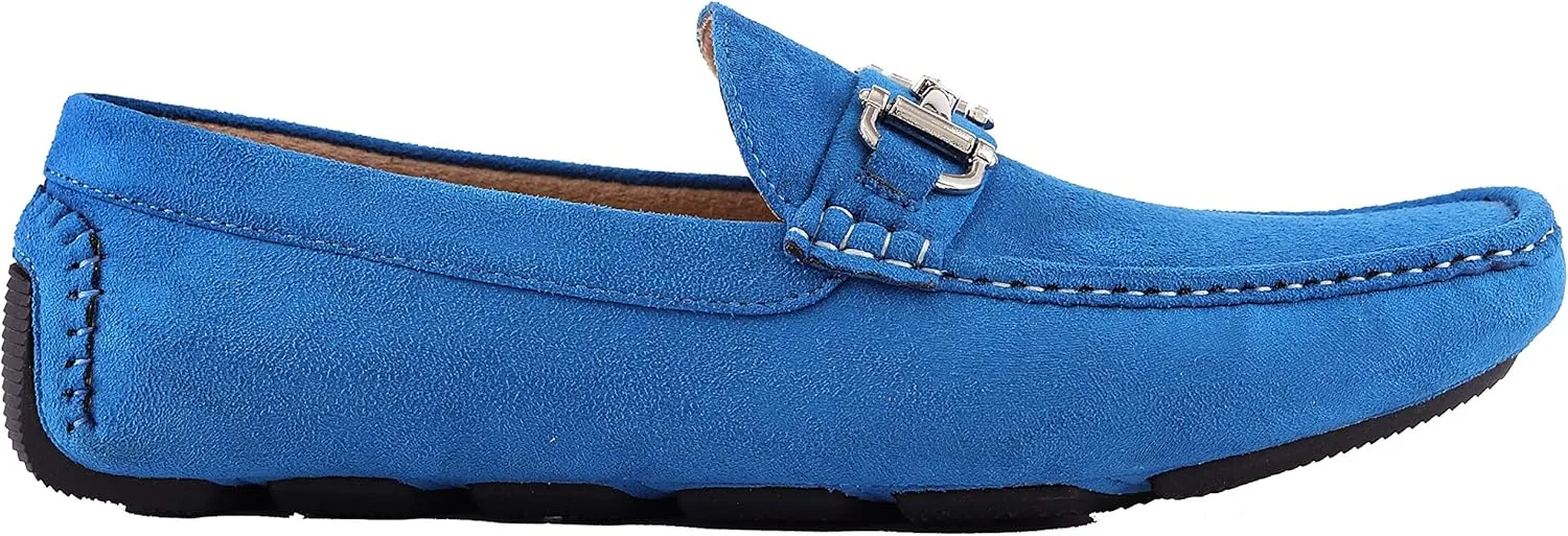 Amali Walken Men's Casual Slip-On Loafers, Driving Moccasin Shoes for Men with Silver Buckle, Available in Plush Microfiber and PU Leather