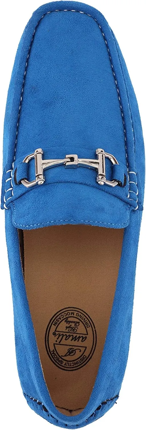 Amali Walken Men's Casual Slip-On Loafers, Driving Moccasin Shoes for Men with Silver Buckle, Available in Plush Microfiber and PU Leather