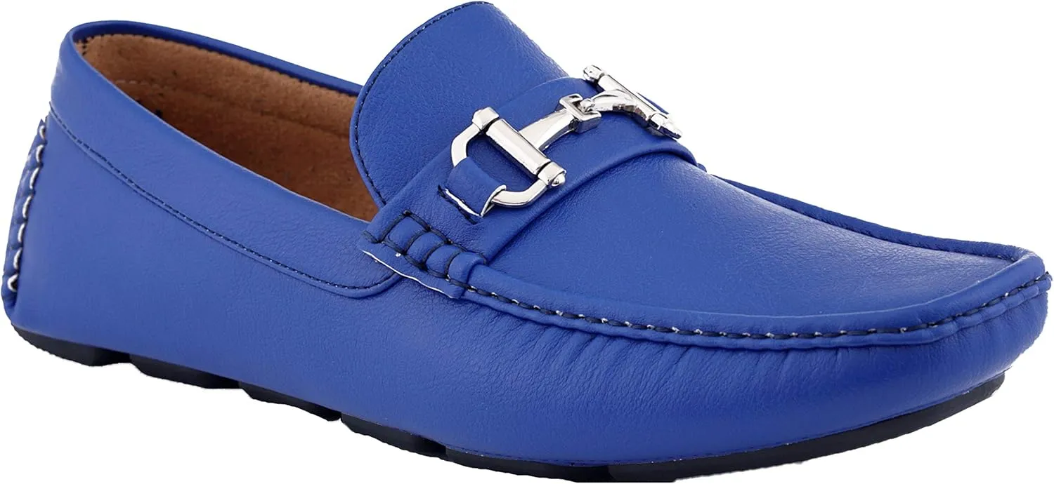 Amali Walken Men's Casual Slip-On Loafers, Driving Moccasin Shoes for Men with Silver Buckle, Available in Plush Microfiber and PU Leather