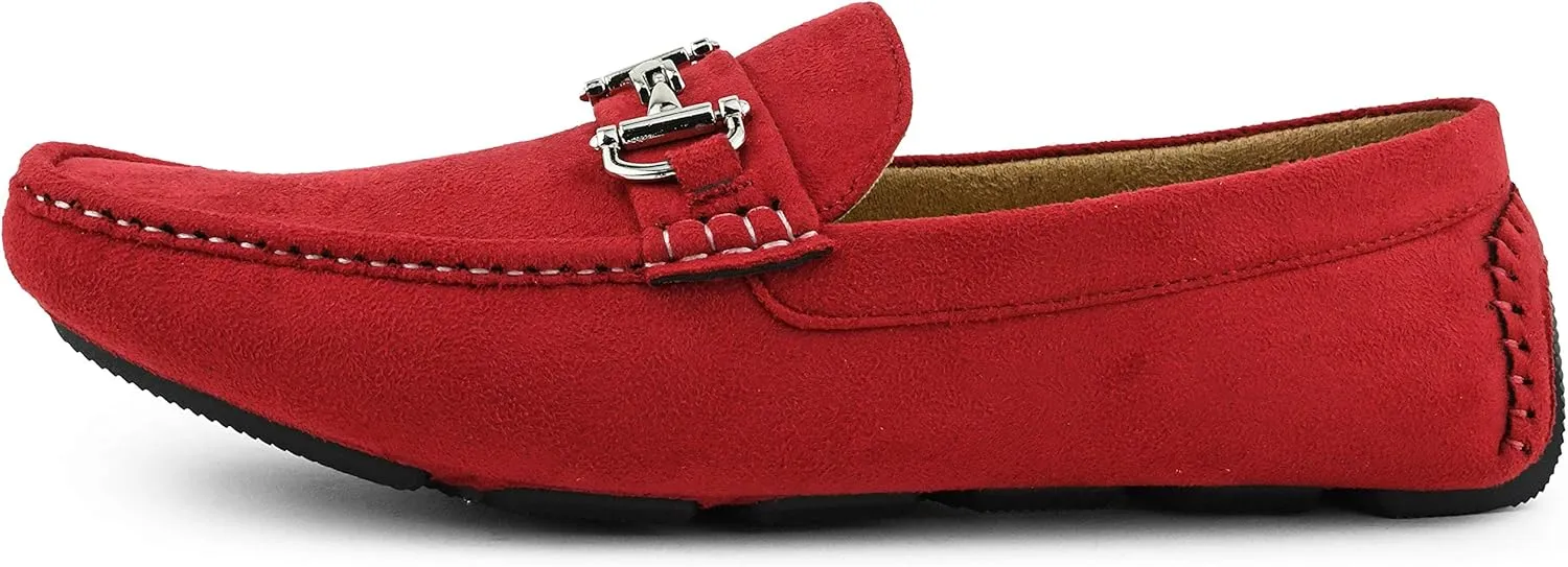 Amali Walken Men's Casual Slip-On Loafers, Driving Moccasin Shoes for Men with Silver Buckle, Available in Plush Microfiber and PU Leather