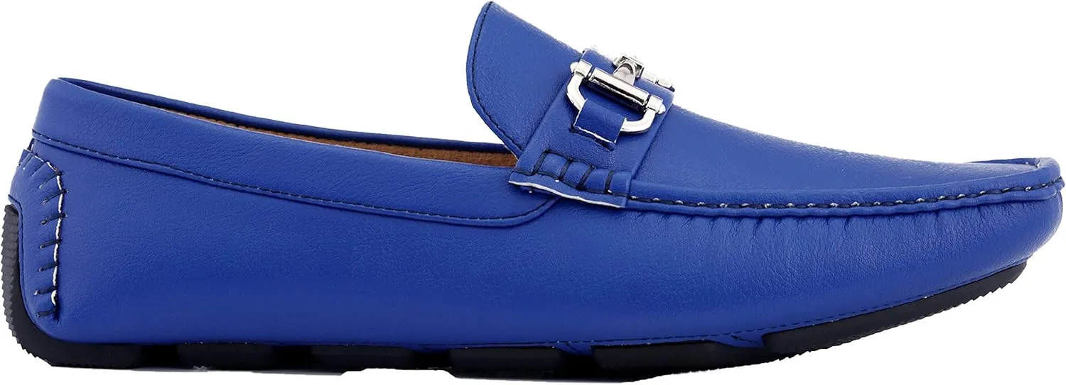Amali Walken Men's Casual Slip-On Loafers, Driving Moccasin Shoes for Men with Silver Buckle, Available in Plush Microfiber and PU Leather