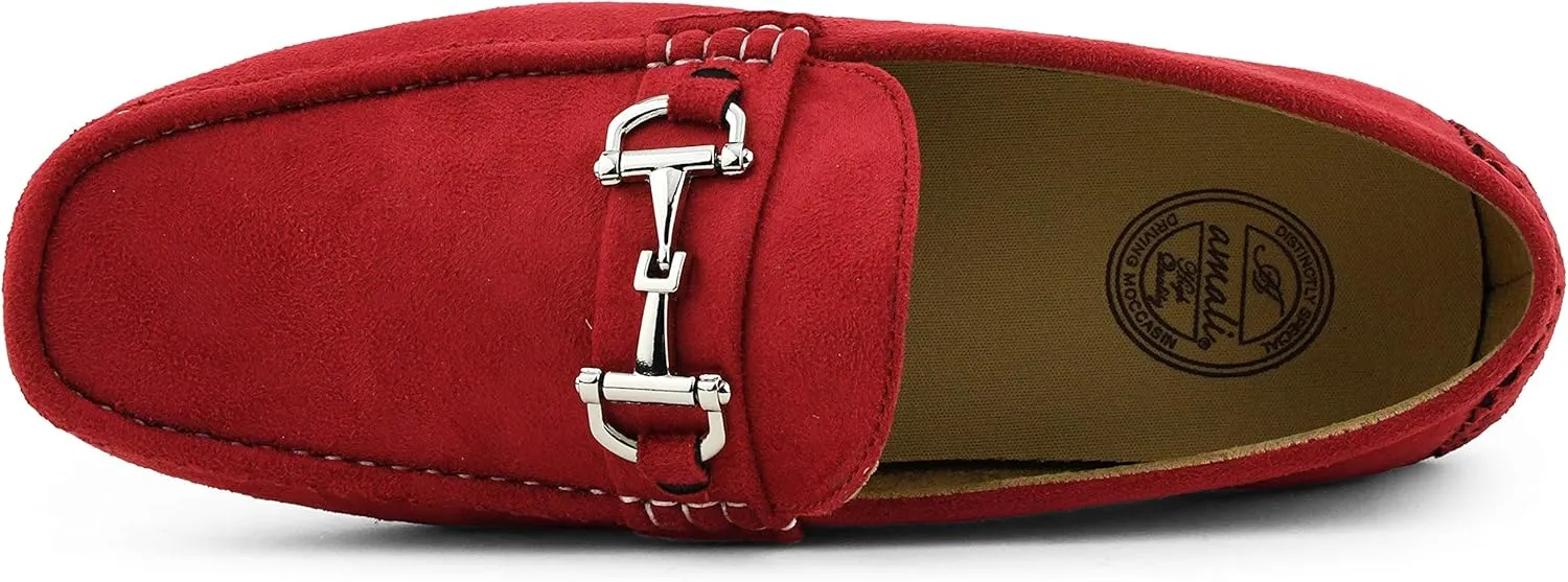 Amali Walken Men's Casual Slip-On Loafers, Driving Moccasin Shoes for Men with Silver Buckle, Available in Plush Microfiber and PU Leather
