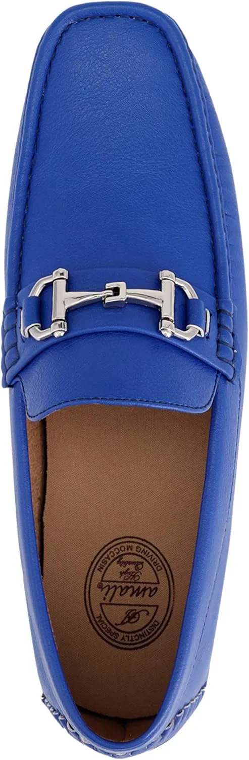 Amali Walken Men's Casual Slip-On Loafers, Driving Moccasin Shoes for Men with Silver Buckle, Available in Plush Microfiber and PU Leather