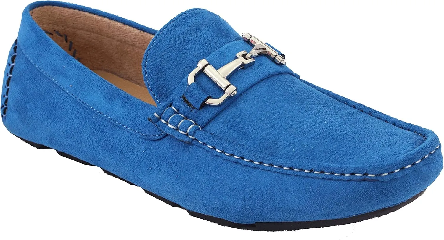 Amali Walken Men's Casual Slip-On Loafers, Driving Moccasin Shoes for Men with Silver Buckle, Available in Plush Microfiber and PU Leather