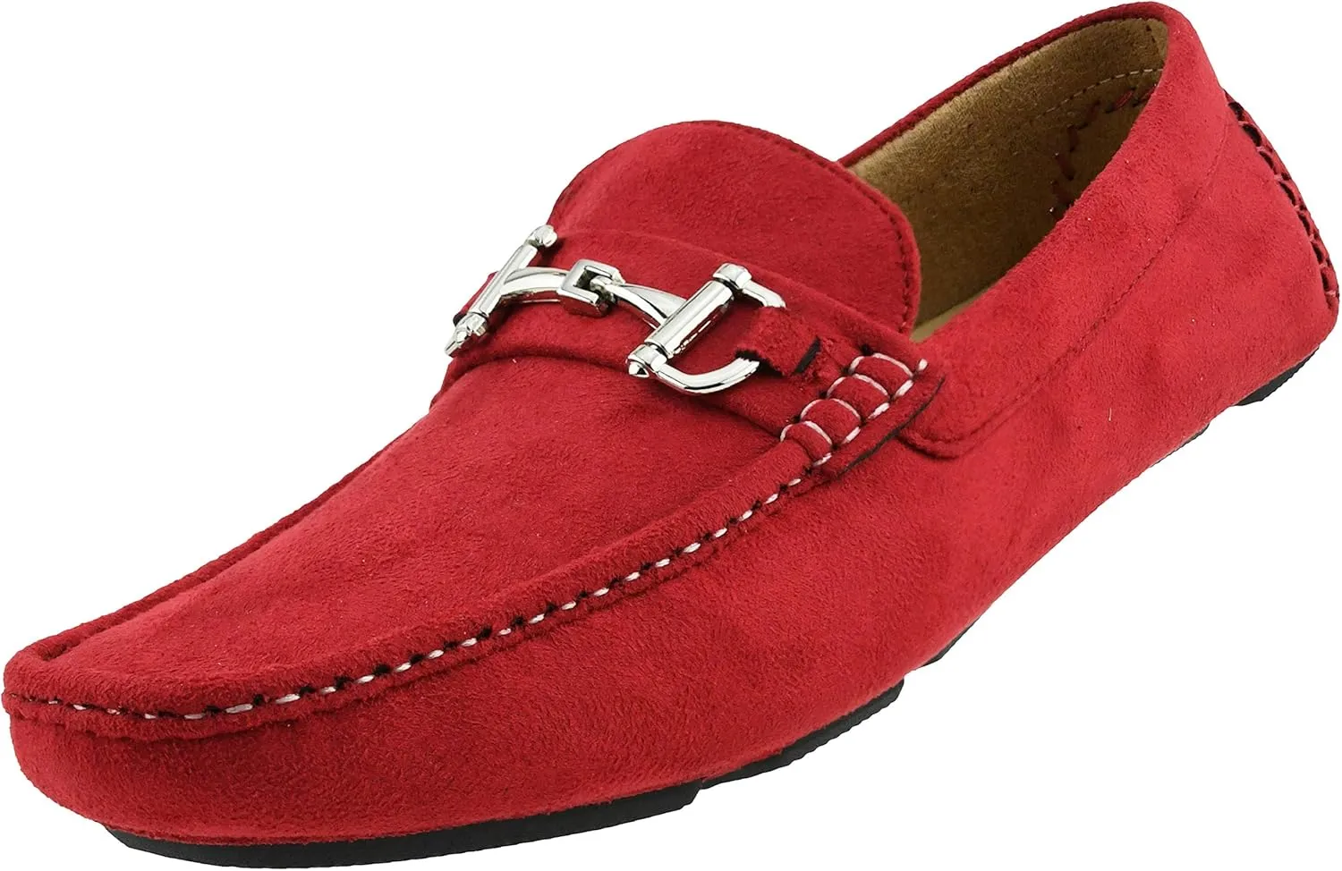 Amali Walken Men's Casual Slip-On Loafers, Driving Moccasin Shoes for Men with Silver Buckle, Available in Plush Microfiber and PU Leather