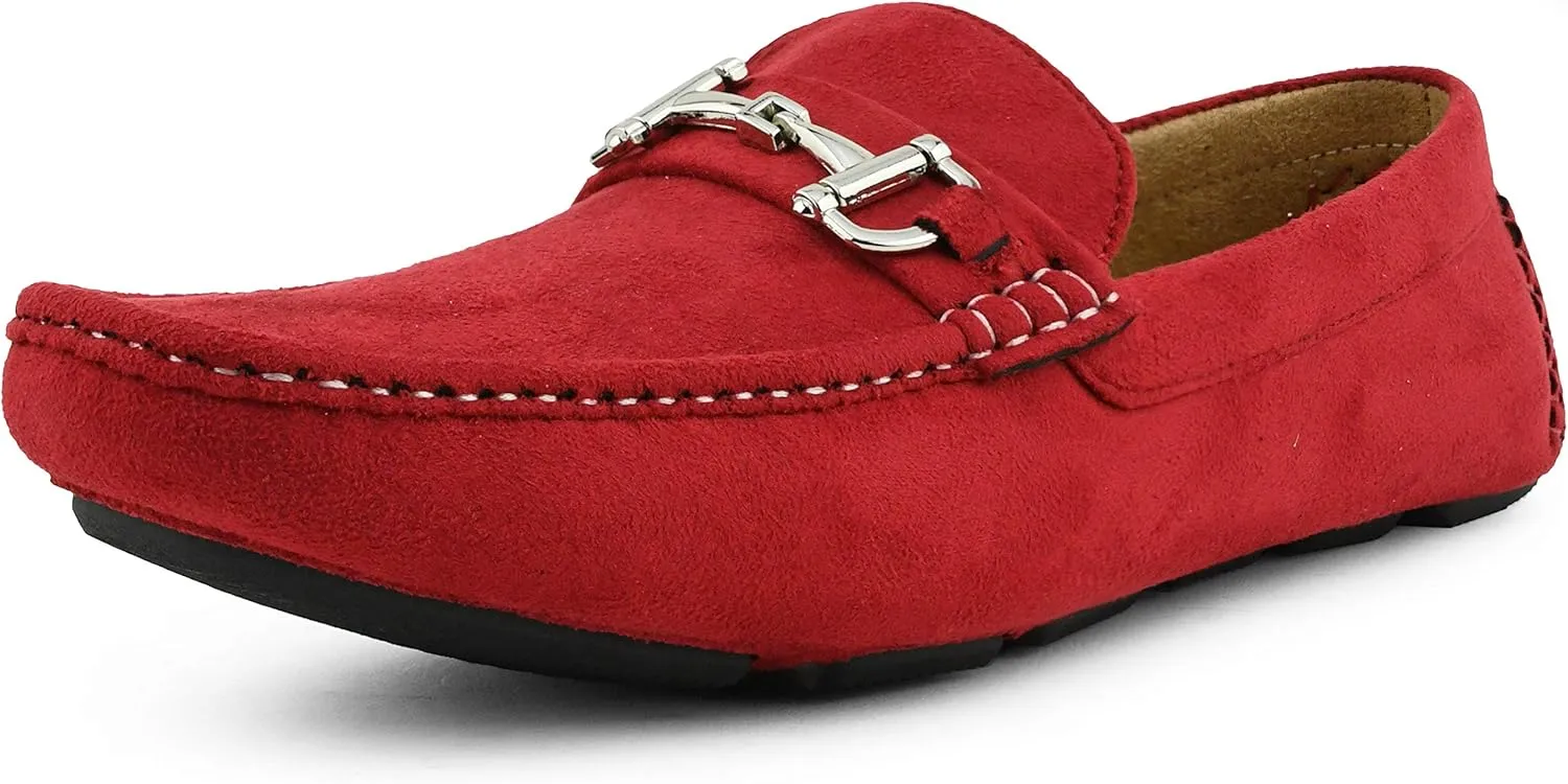Amali Walken Men's Casual Slip-On Loafers, Driving Moccasin Shoes for Men with Silver Buckle, Available in Plush Microfiber and PU Leather