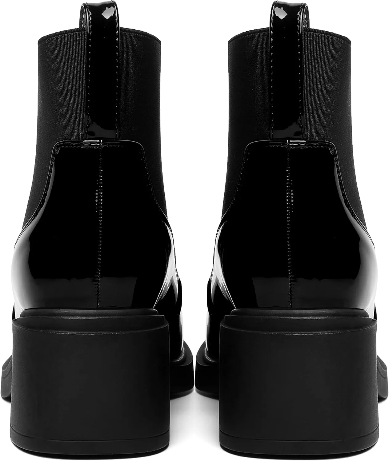AMBELIGHT Womens Office Patent Chelsea Casual Elastic Round Toe Solid Chunky Mid Heel Ankle High Boots 2.5 Inch
