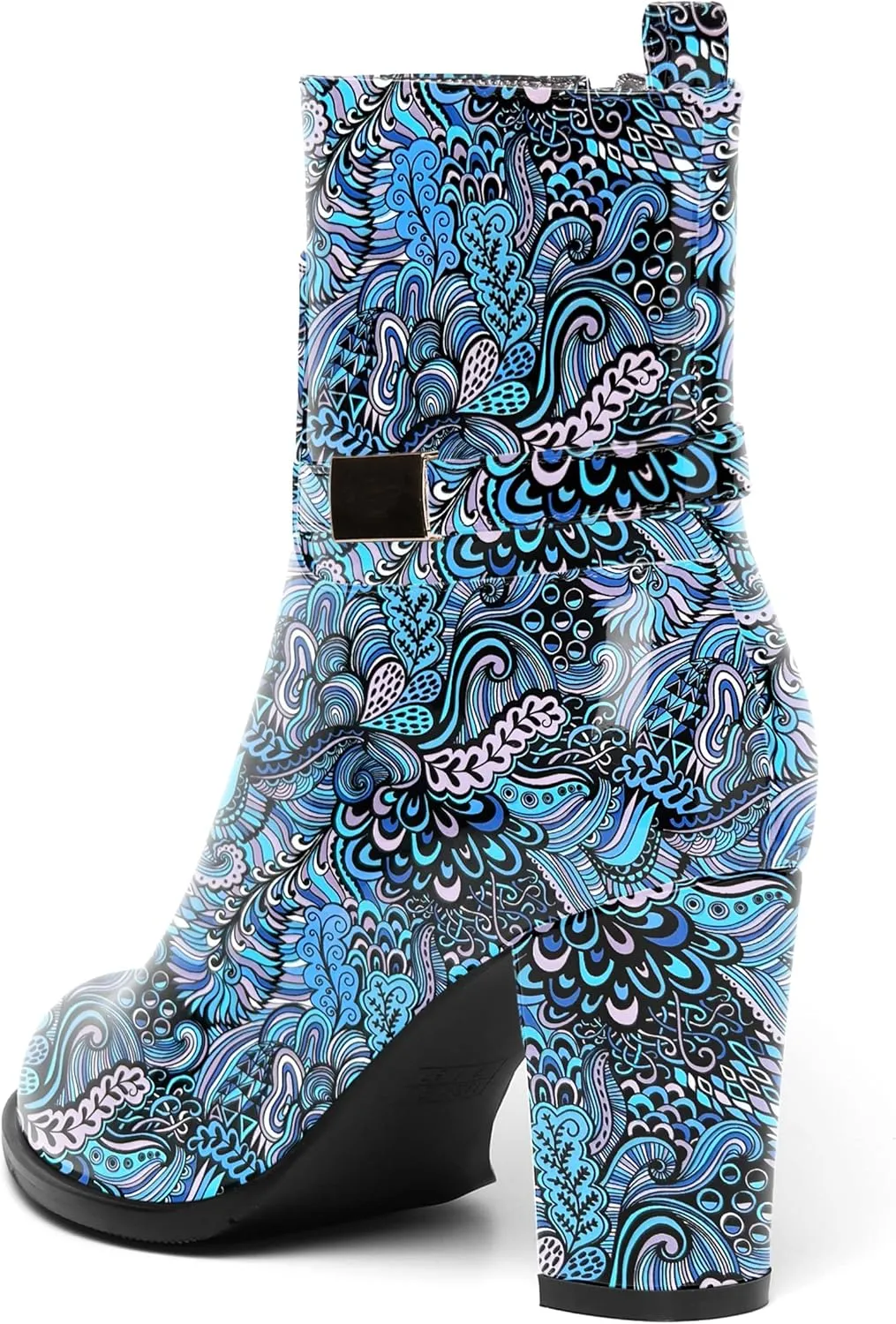 AMBELIGHT Womens Patent Zip Dress Boots Casual Round Toe Chunky High Heel Ankle High Boots 3.3 Inch