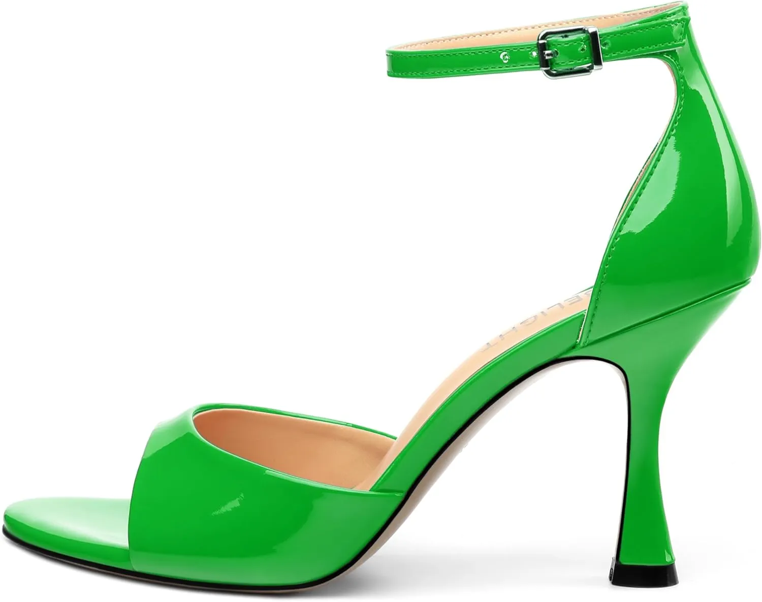 AMBELIGHT Women's Sexy Stiletto High Kitten Patent Heels Ankle Strap Buckle Round Peep Open Toe Sandals Elegant Dress Office Party Wedding Shoes For Women 3.5 Inch