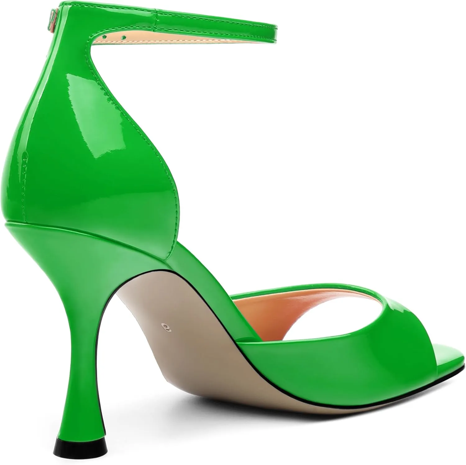 AMBELIGHT Women's Sexy Stiletto High Kitten Patent Heels Ankle Strap Buckle Round Peep Open Toe Sandals Elegant Dress Office Party Wedding Shoes For Women 3.5 Inch