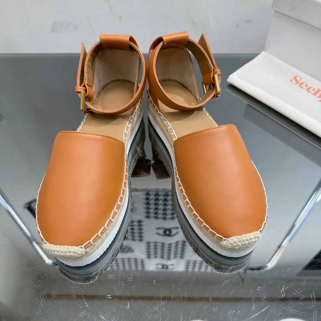 AND ESPADRILLES SANDAL SEE Outstanding support CHLOÉ WOVEN COPPER Timely BY CALFSKIN RAFFIA IN BROWN