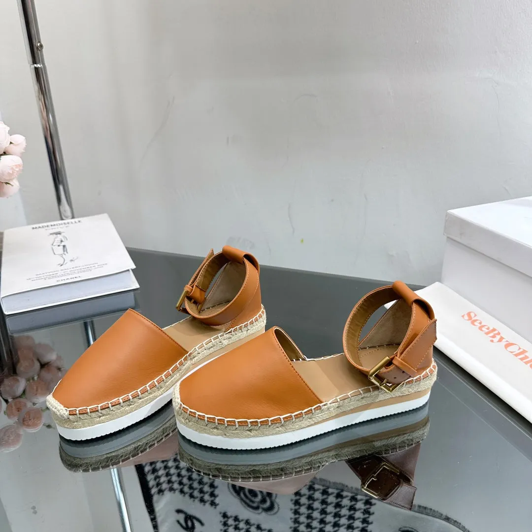 AND ESPADRILLES SANDAL SEE Outstanding support CHLOÉ WOVEN COPPER Timely BY CALFSKIN RAFFIA IN BROWN