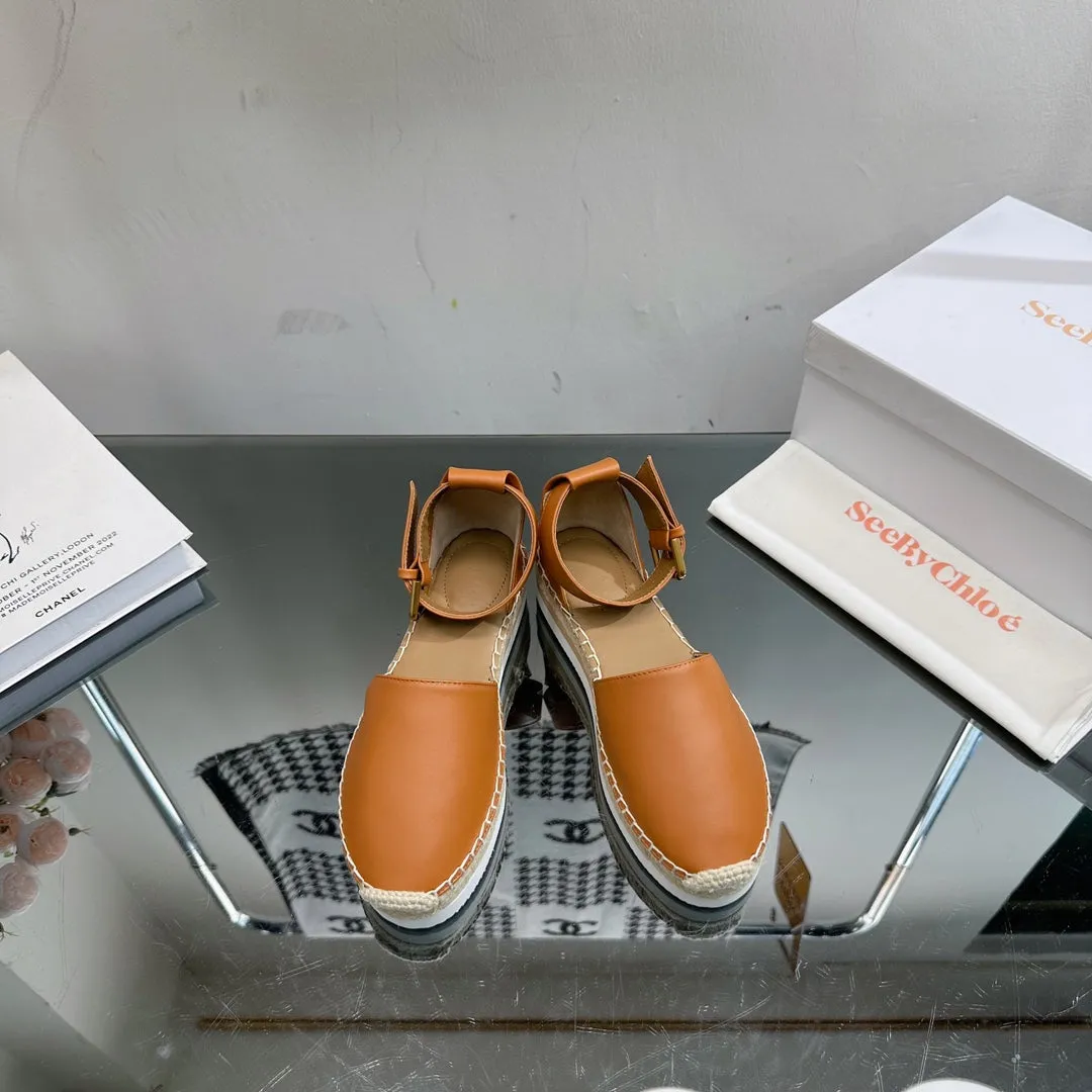 AND ESPADRILLES SANDAL SEE Outstanding support CHLOÉ WOVEN COPPER Timely BY CALFSKIN RAFFIA IN BROWN