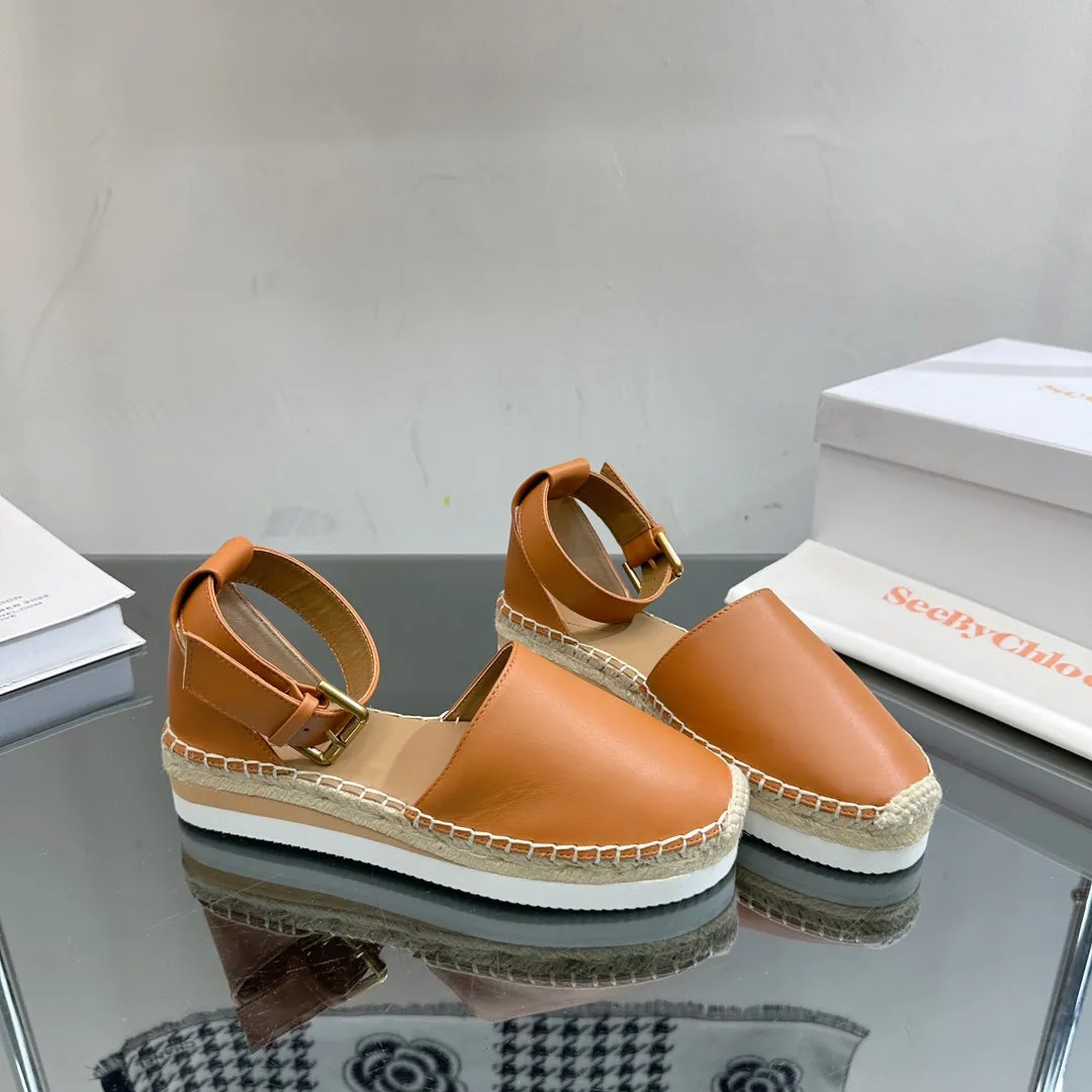 AND ESPADRILLES SANDAL SEE Outstanding support CHLOÉ WOVEN COPPER Timely BY CALFSKIN RAFFIA IN BROWN