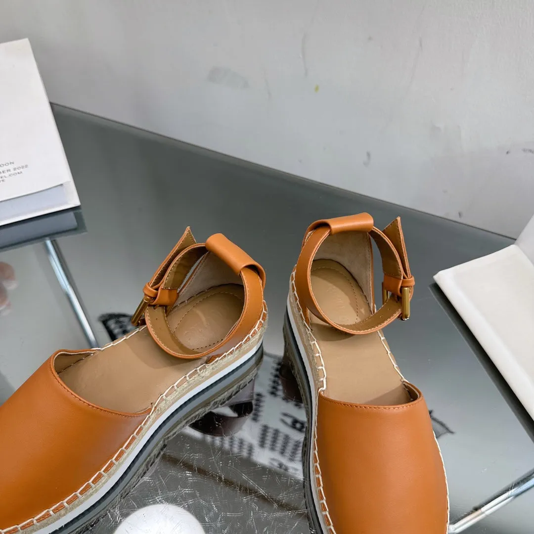 AND ESPADRILLES SANDAL SEE Outstanding support CHLOÉ WOVEN COPPER Timely BY CALFSKIN RAFFIA IN BROWN