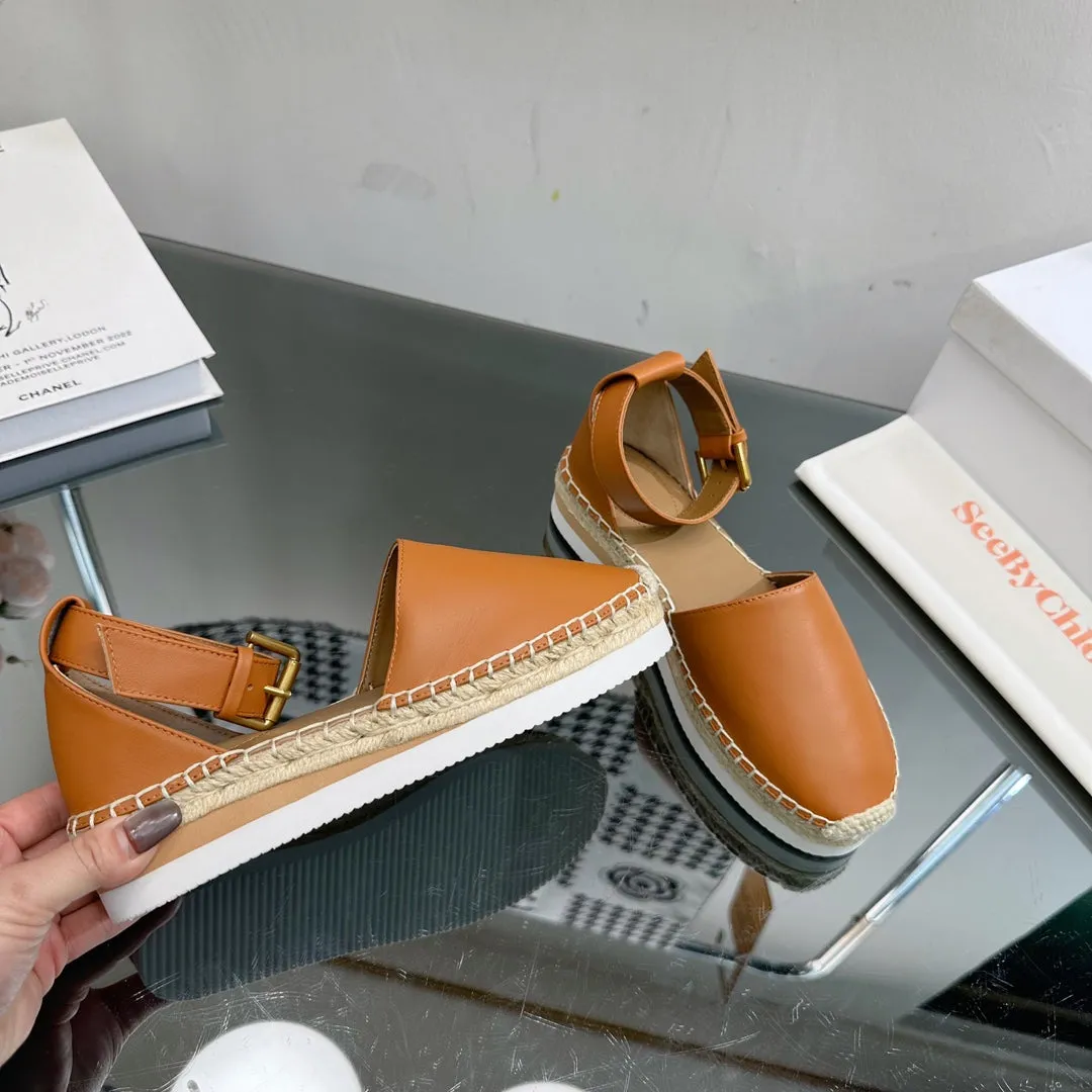 AND ESPADRILLES SANDAL SEE Outstanding support CHLOÉ WOVEN COPPER Timely BY CALFSKIN RAFFIA IN BROWN
