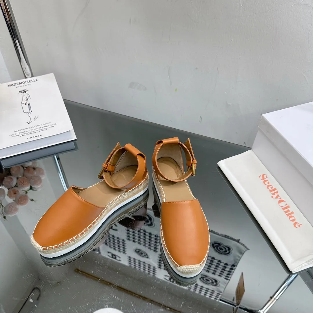 AND ESPADRILLES SANDAL SEE Outstanding support CHLOÉ WOVEN COPPER Timely BY CALFSKIN RAFFIA IN BROWN