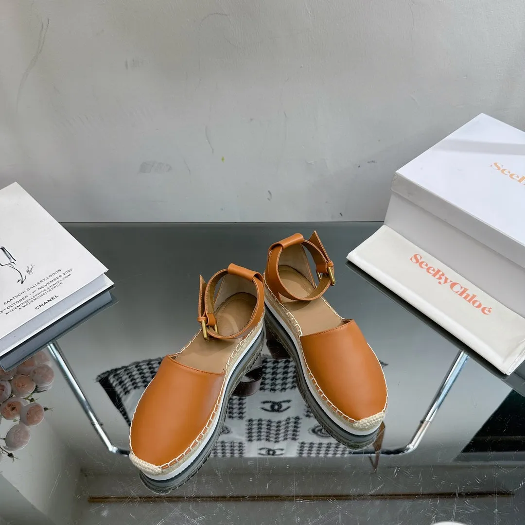 AND ESPADRILLES SANDAL SEE Outstanding support CHLOÉ WOVEN COPPER Timely BY CALFSKIN RAFFIA IN BROWN