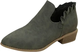 Ankle Boots for Women Chunky Stacked Low Heel Boots Fall Cutout Booties Causal Ruffle Slip On Dress Short Booties Shoes
