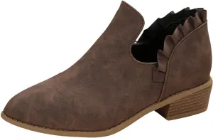 Ankle Boots for Women Chunky Stacked Low Heel Boots Fall Cutout Booties Causal Ruffle Slip On Dress Short Booties Shoes