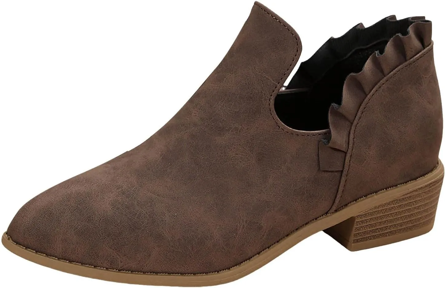 Ankle Boots for Women Chunky Stacked Low Heel Boots Fall Cutout Booties Causal Ruffle Slip On Dress Short Booties Shoes
