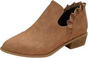 Ankle Boots for Women Chunky Stacked Low Heel Boots Fall Cutout Booties Causal Ruffle Slip On Dress Short Booties Shoes