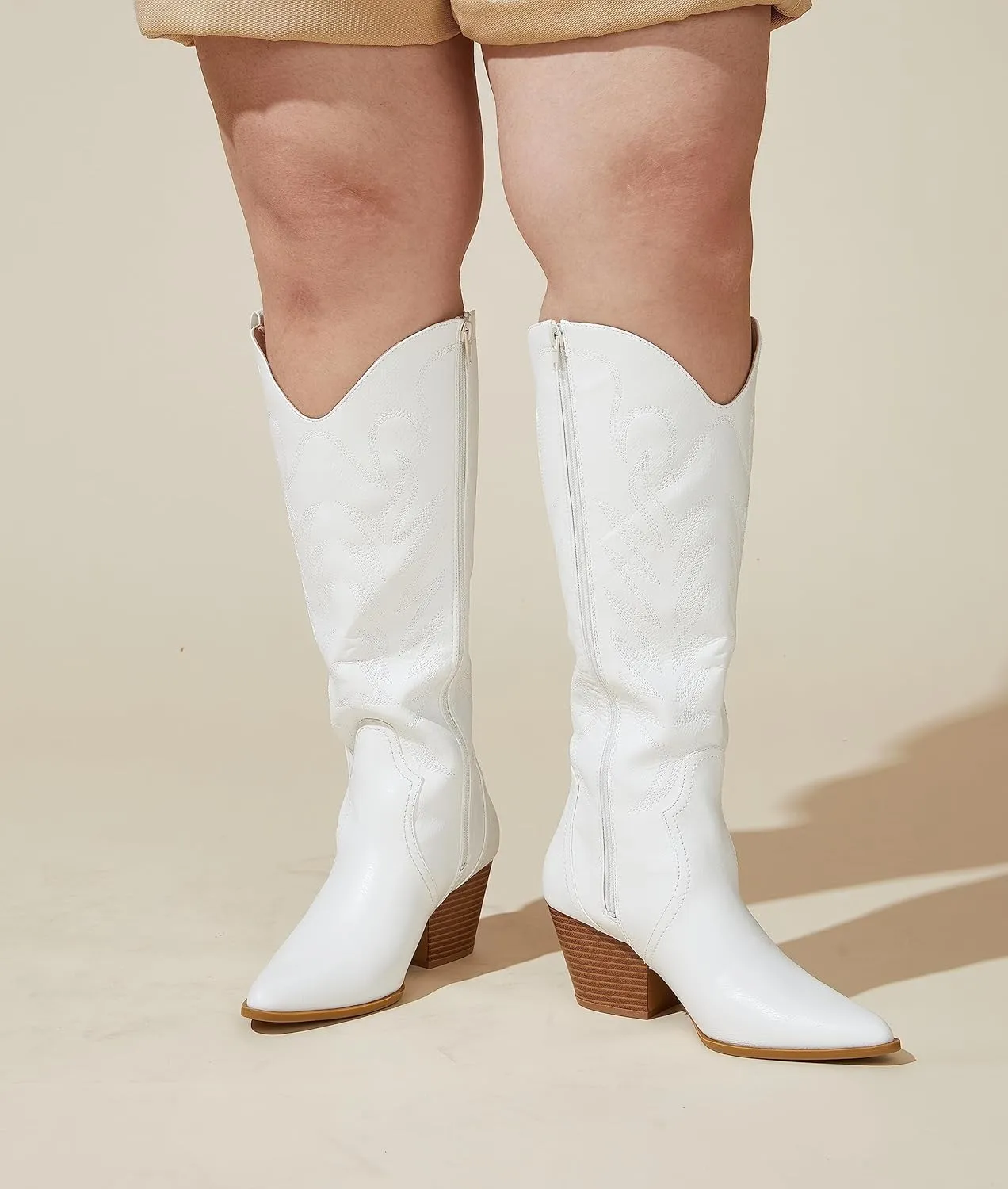 Arromic Cowboy Boots for Women Comfortable Womens Embroidered Western Cowgirl Knee High Boots Pointed Toe Zipper Chunky Heel Country Outfit Retro Tall Boots