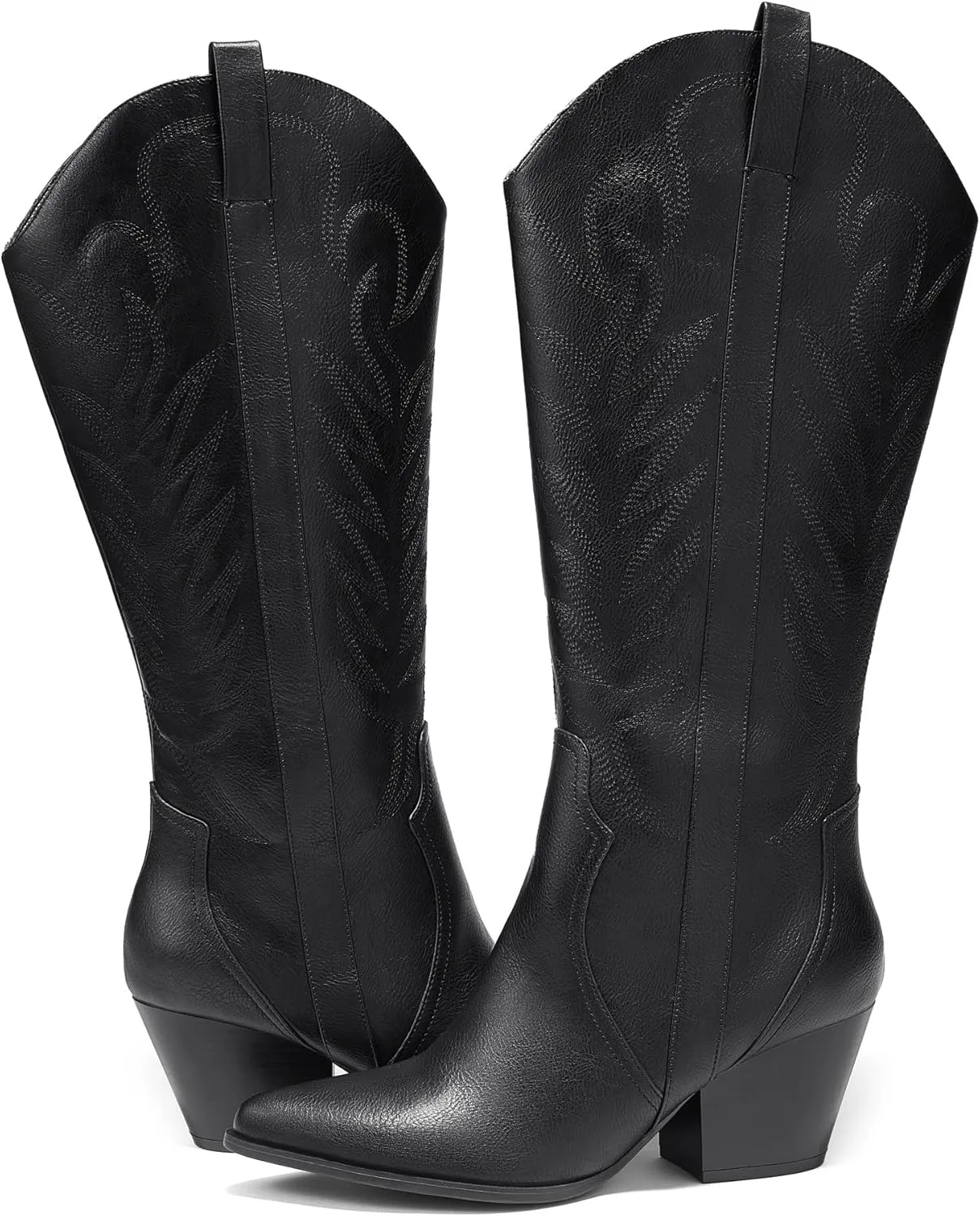 Arromic Cowboy Boots for Women Comfortable Womens Embroidered Western Cowgirl Knee High Boots Pointed Toe Zipper Chunky Heel Country Outfit Retro Tall Boots