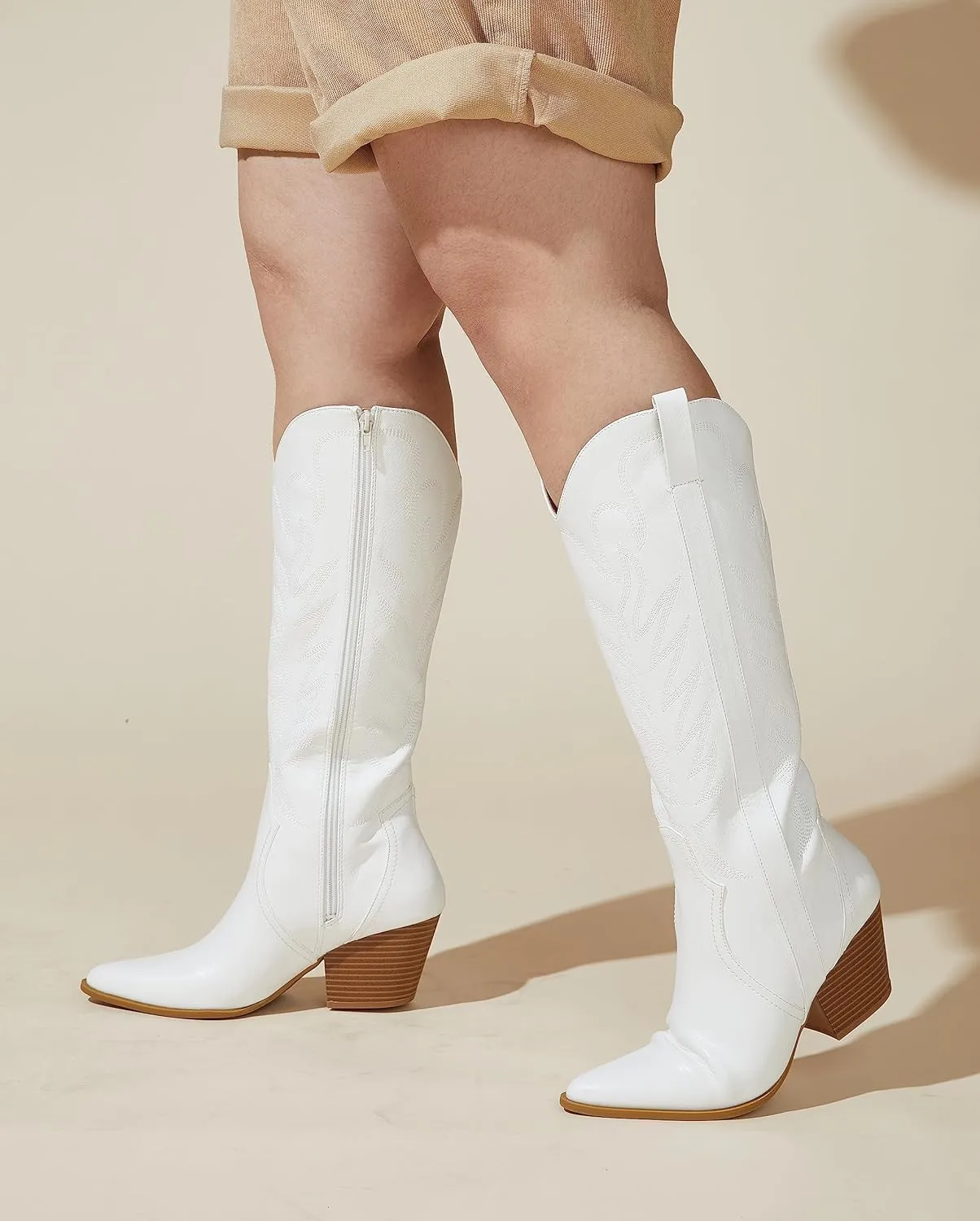 Arromic Cowboy Boots for Women Comfortable Womens Embroidered Western Cowgirl Knee High Boots Pointed Toe Zipper Chunky Heel Country Outfit Retro Tall Boots