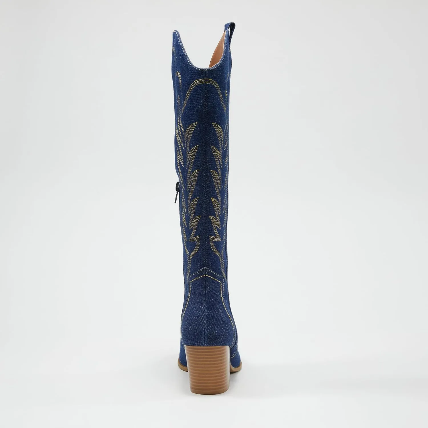 Arromic Cowboy Boots for Women Comfortable Womens Embroidered Western Cowgirl Knee High Boots Pointed Toe Zipper Chunky Heel Country Outfit Retro Tall Boots