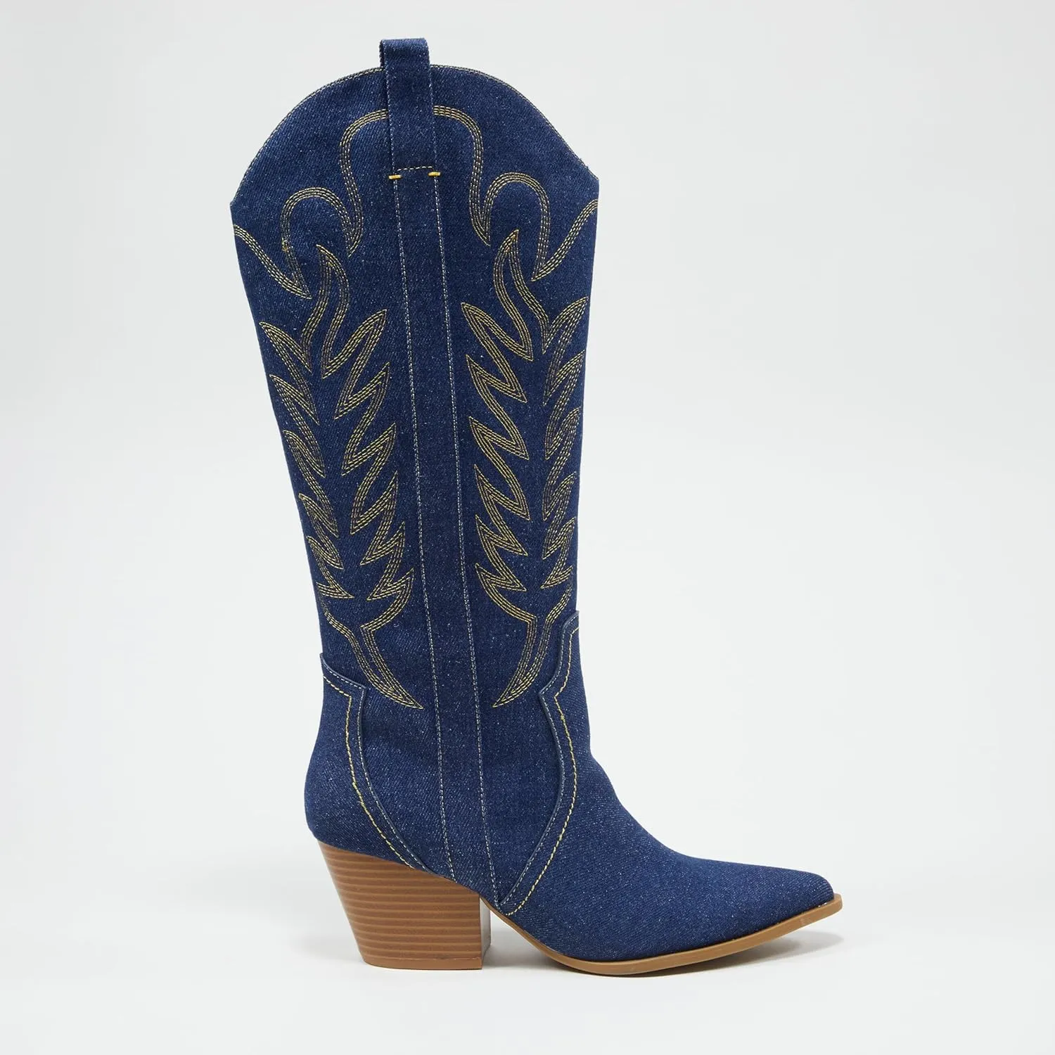 Arromic Cowboy Boots for Women Comfortable Womens Embroidered Western Cowgirl Knee High Boots Pointed Toe Zipper Chunky Heel Country Outfit Retro Tall Boots