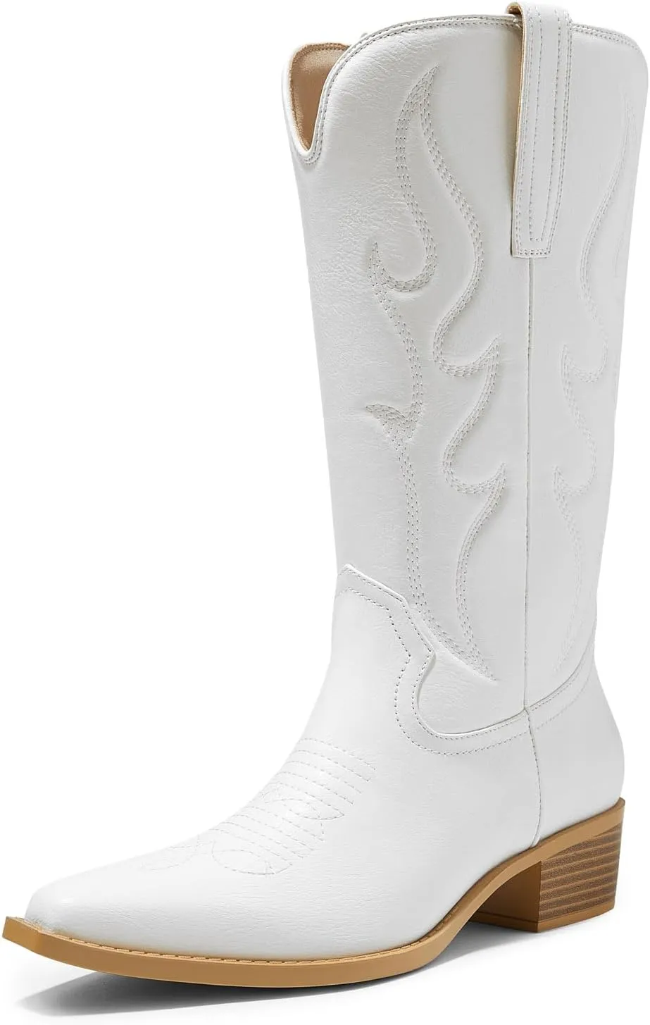 Arromic Wide Calf Cowboy Boots Women Western Cowgirl Boots Square Toe Mid Calf Embroidered Pull on Chunky Heel Fashion Boots