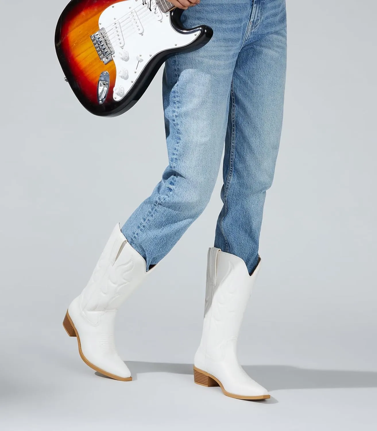 Arromic Wide Calf Cowboy Boots Women Western Cowgirl Boots Square Toe Mid Calf Embroidered Pull on Chunky Heel Fashion Boots