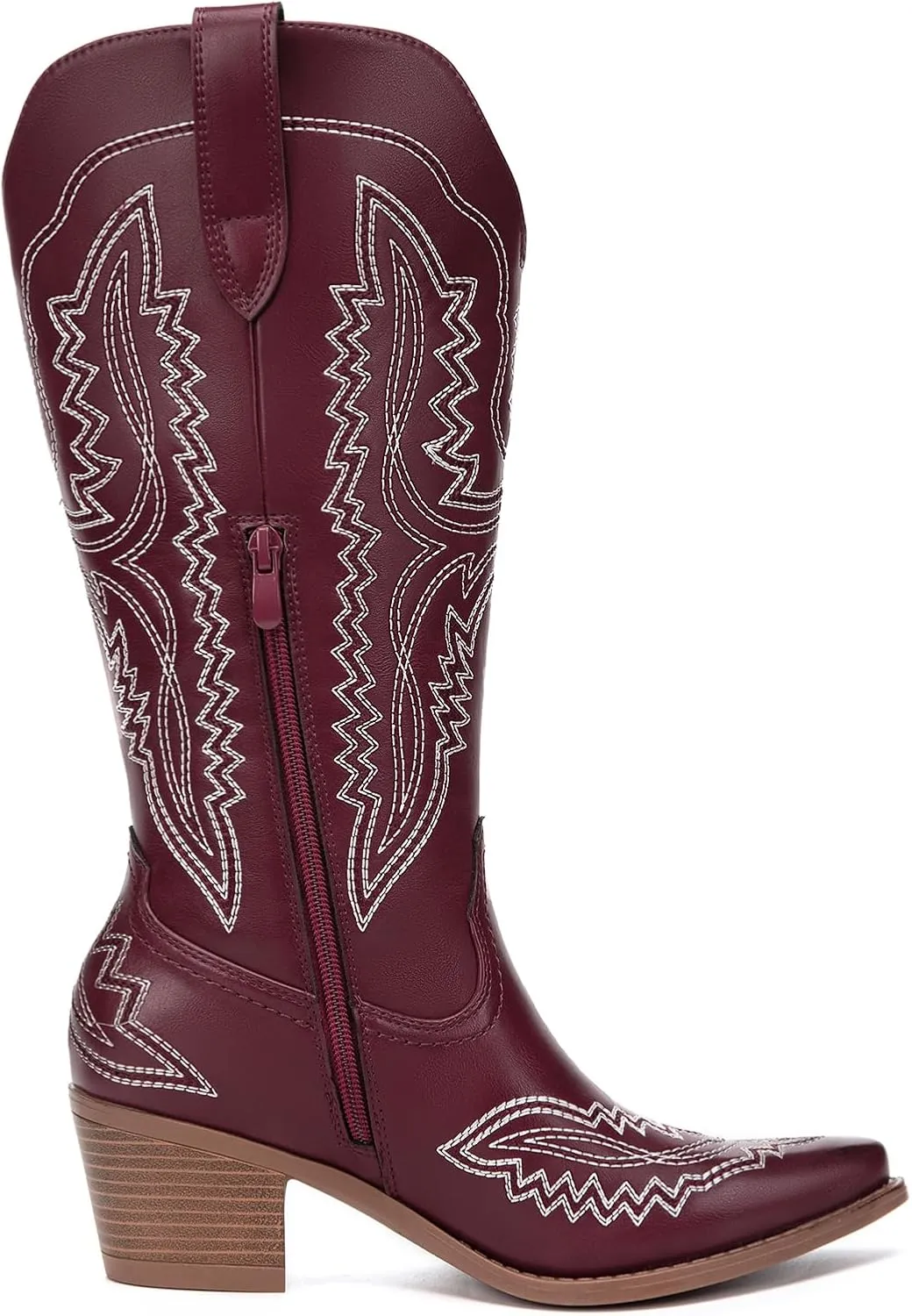 Athlefit Cowboy Boots for Women Western Cowgirl Square Toe boots Embroidery Chunky Heel Mid-Calf Boots