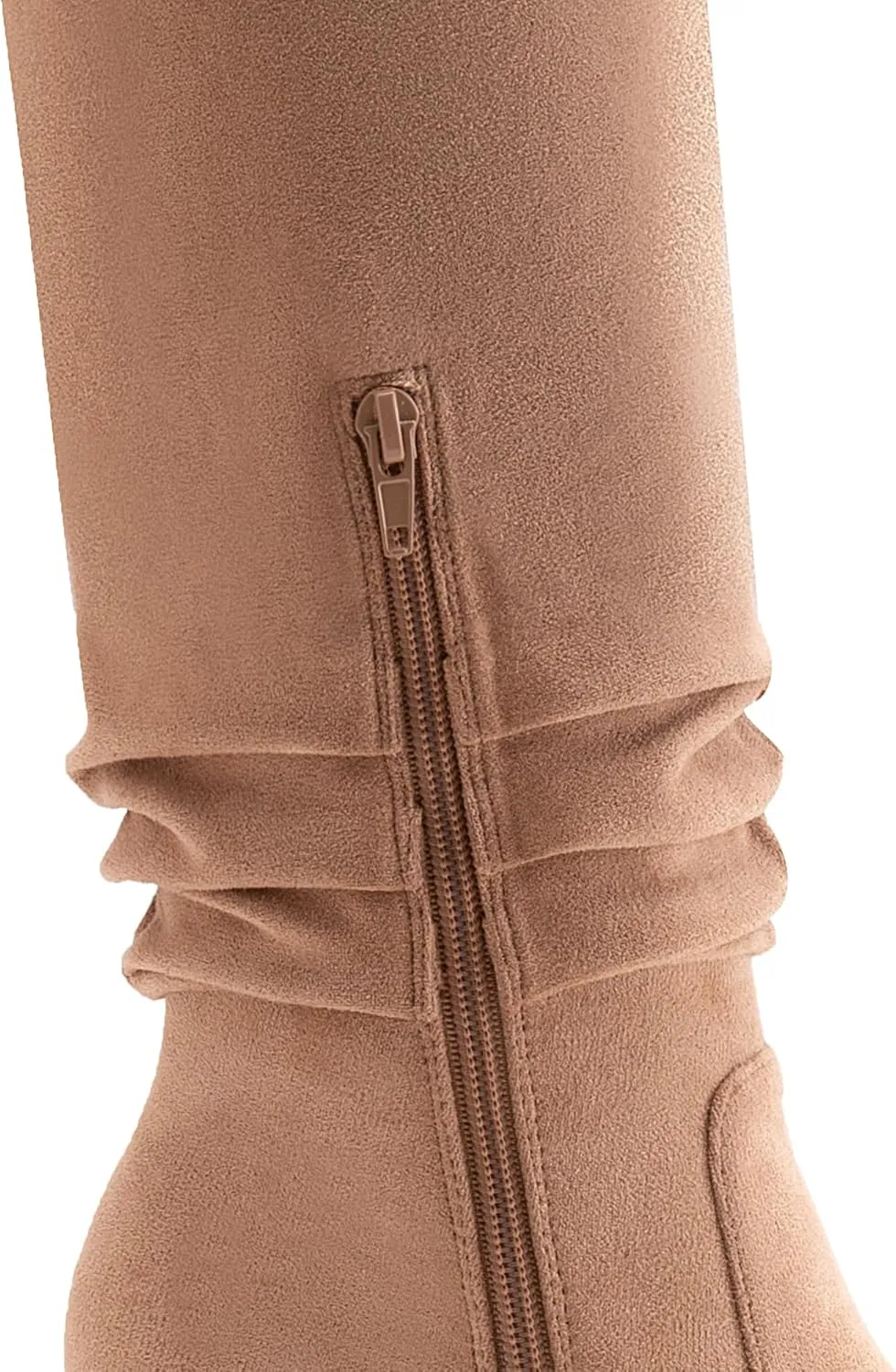 Athlefit Womens Knee High Chunky Heel Boots Faux Suede Pointed Toe Side Zipper Boots