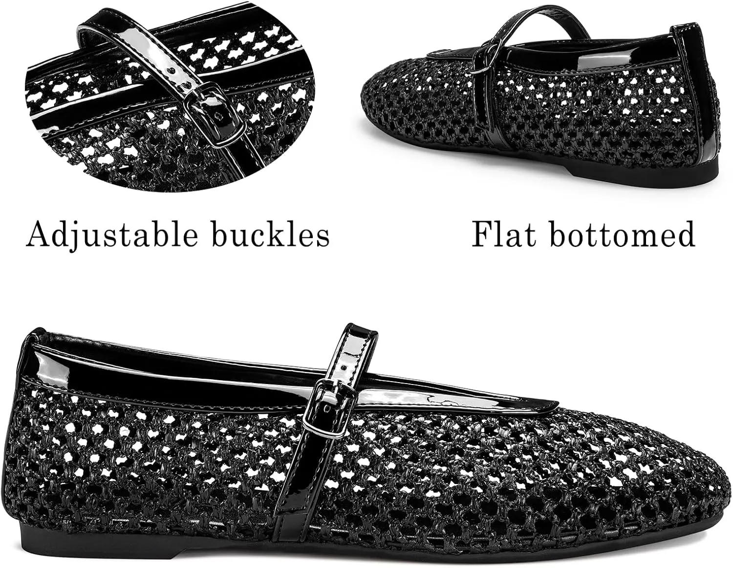 ATHMILE Mesh Ballet Flats for Women Buckle Strap Flat Heel Ballerina Shoes Summer Dress Sandals