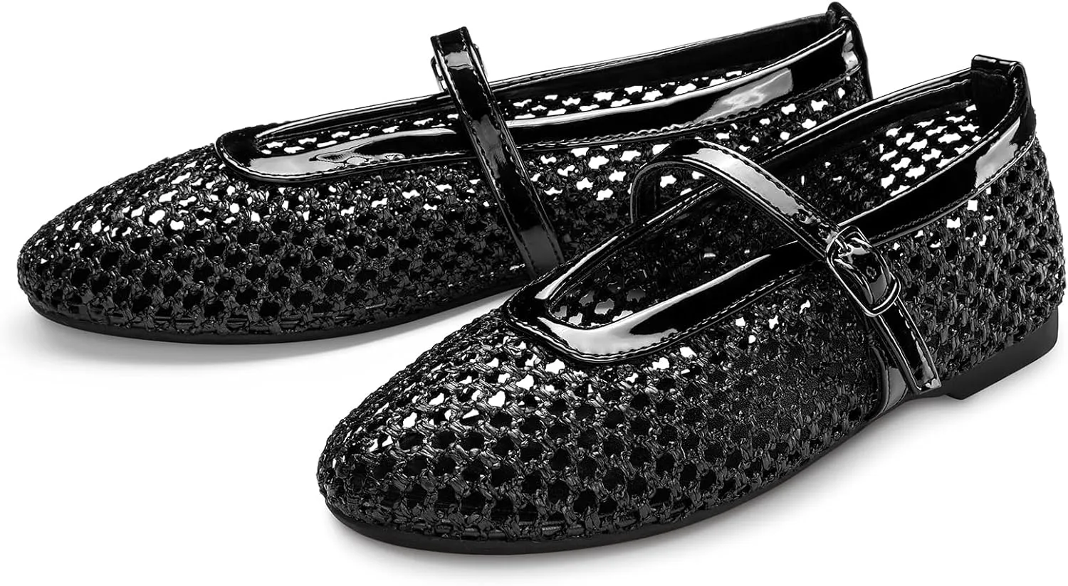 ATHMILE Mesh Ballet Flats for Women Buckle Strap Flat Heel Ballerina Shoes Summer Dress Sandals