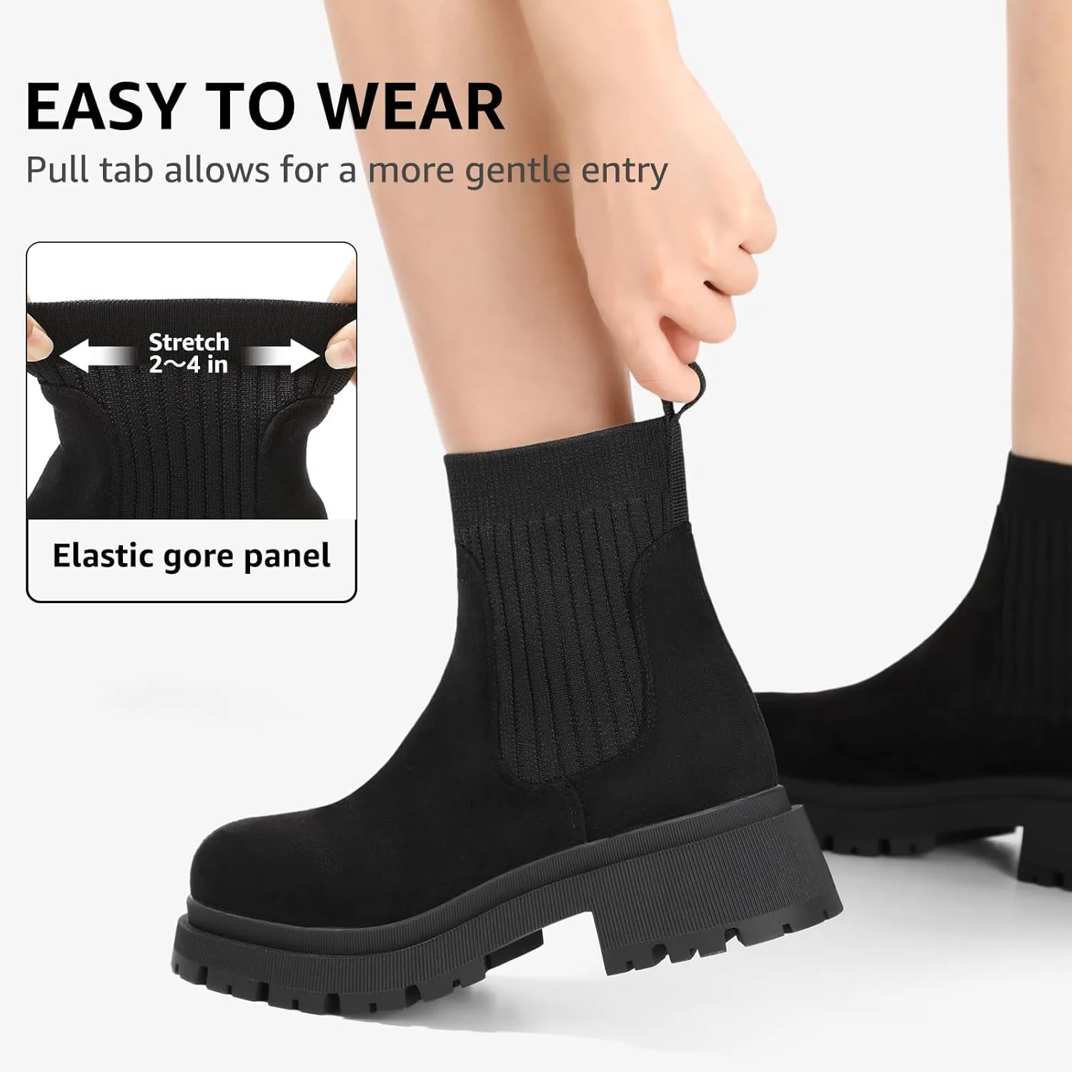 Bacia Women's Chelsea Boots Fashion Ankle Boots Comfort Platform Elastic Chunky Boots wite Lug Sole