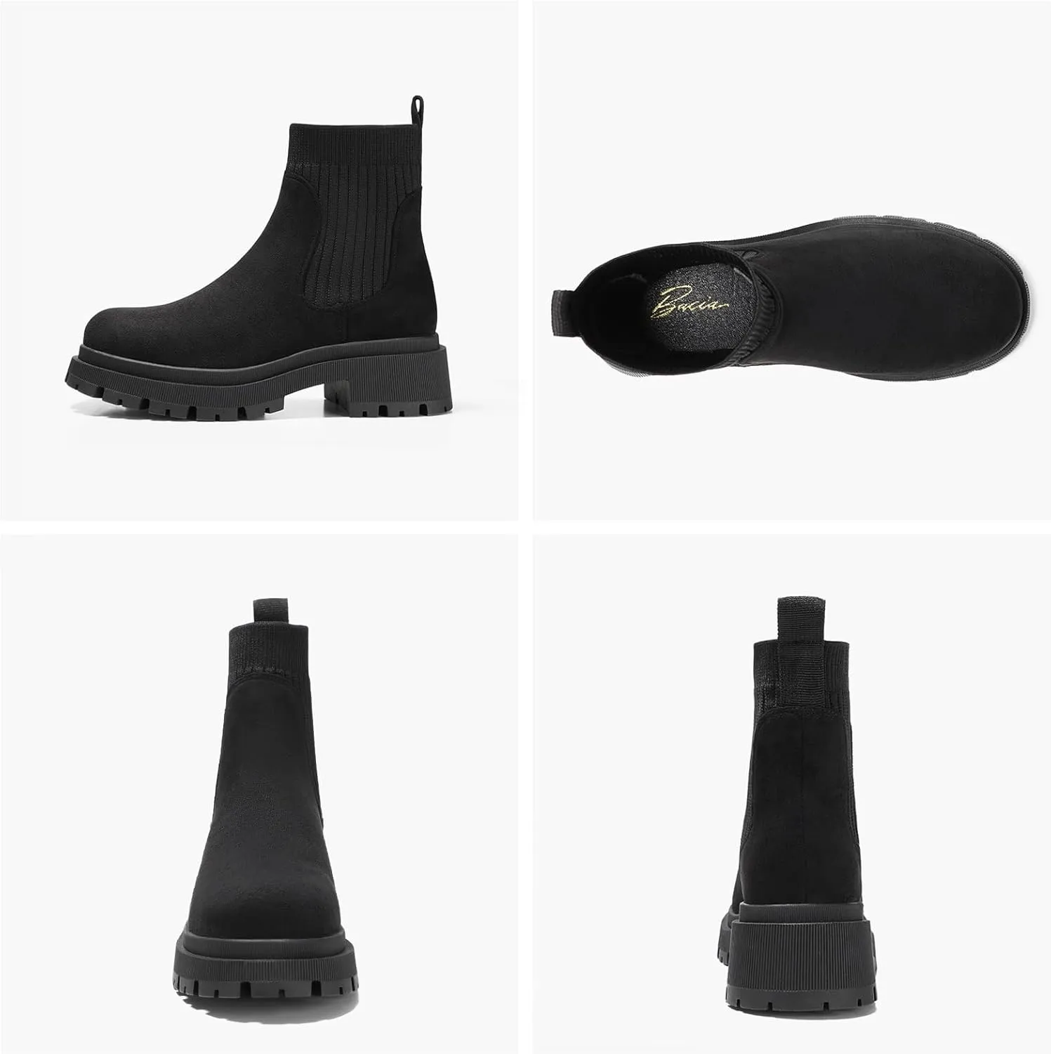 Bacia Women's Chelsea Boots Fashion Ankle Boots Comfort Platform Elastic Chunky Boots wite Lug Sole