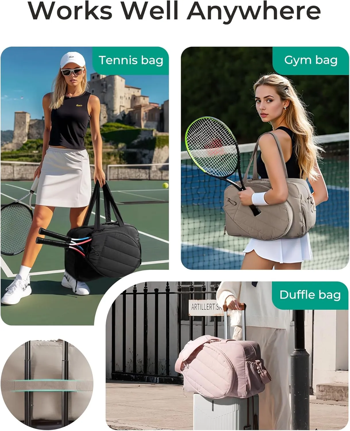 BAGSMART Gym Bag for Women, Tennis Bag Holds 2 Rackets with Shoe Compartment & Wet Pocket, Sports Duffle Bags fits up to 15.6" Laptop, Women Overnight Weekend Bag