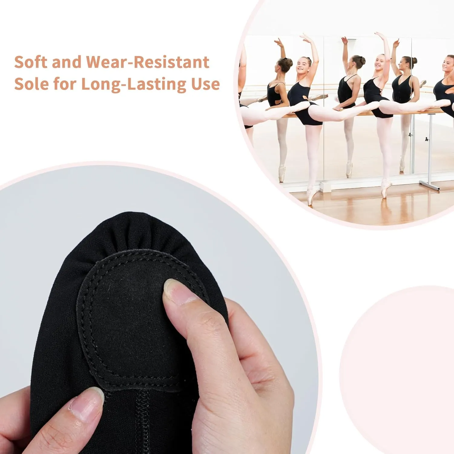 Ballet Flats Shoes for Women Big Girls, Resistant Elastic Canvas Adult Dance Shoes, Flat Dance Practice Shoes with Split Soles, Soft Sole Yoga Shoes for Girls Boys