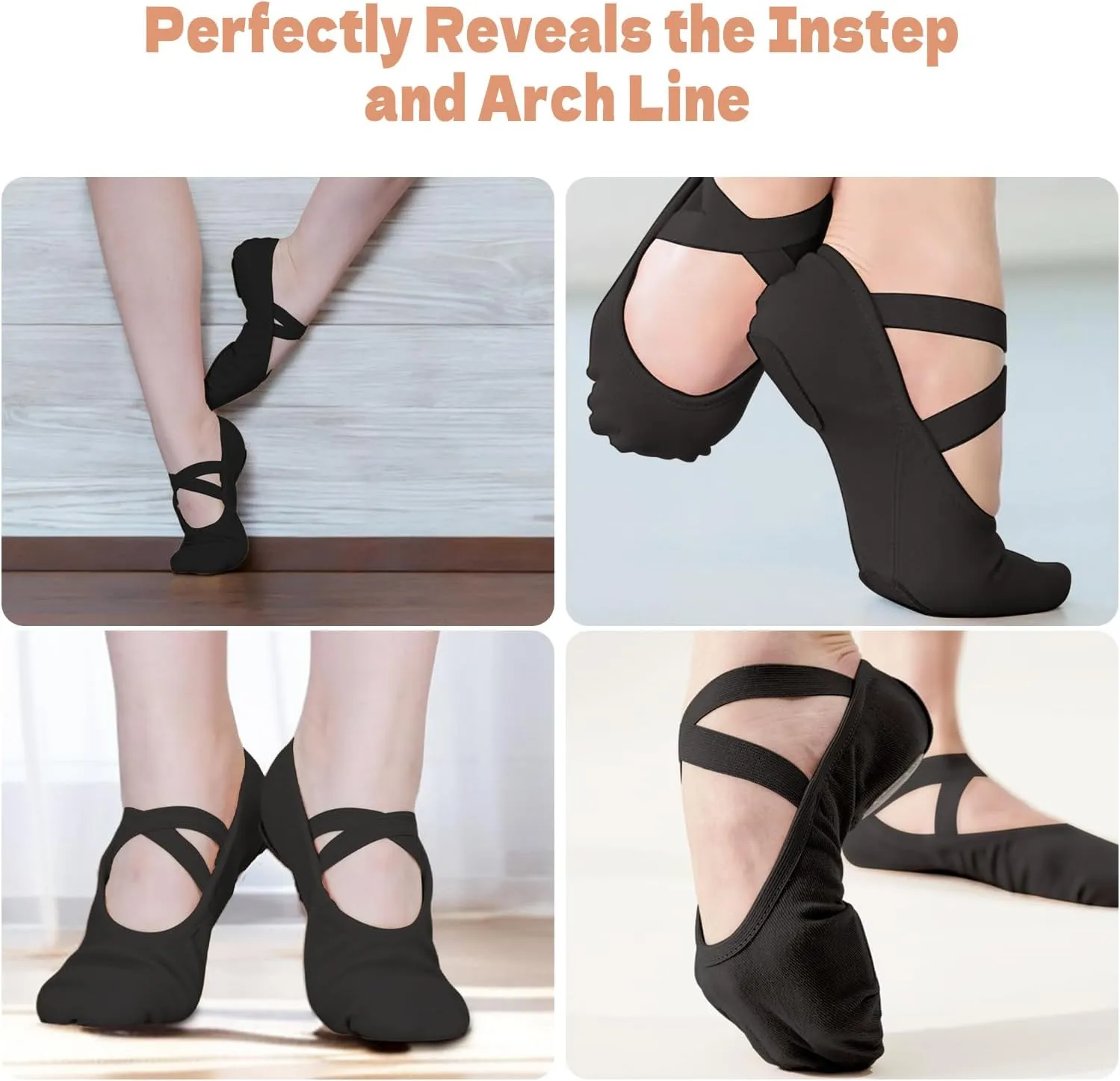 Ballet Flats Shoes for Women Big Girls, Resistant Elastic Canvas Adult Dance Shoes, Flat Dance Practice Shoes with Split Soles, Soft Sole Yoga Shoes for Girls Boys